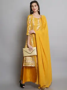 Stylee LIFESTYLE Yellow & Silver-Toned Embellished Semi-Stitched Dress Material