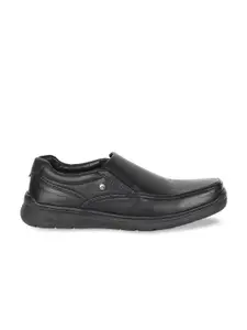 Hush Puppies Men Black Solid Leather Formal Slip-Ons