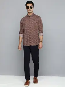 Flying Machine Men Rust Red & Black Slim Fit Printed Pure Cotton Casual Shirt