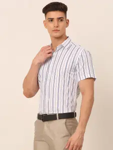 JAINISH Men White Classic Regular Fit Striped Formal Shirt