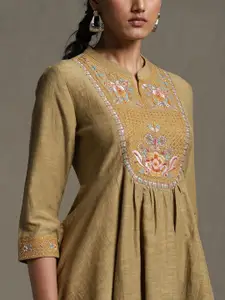 Ritu Kumar Olive Green Ethnic Motifs Embroidered Pleated Kurti