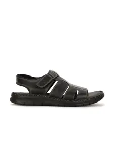 Bata Men Black Leather Comfort Sandals