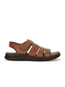 Bata Men Tan & Black Leather Comfort Sandals