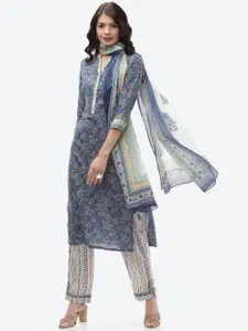 Biba Turquoise Blue & White Unstitched Dress Material