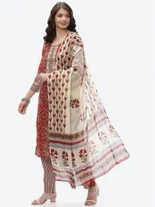 Biba Red & Grey Unstitched Dress Material