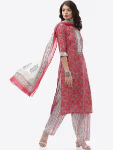 Biba Pink & White Printed Unstitched Dress Material