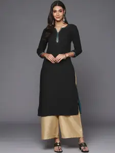 Fabindia Women Black Pure Cotton Solid Kurta