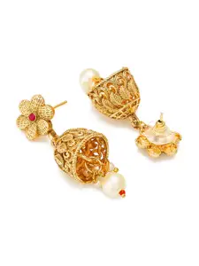 aadita Gold-Toned Contemporary Jhumkas Earrings