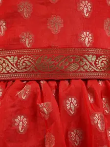 Wish Karo Girls Red & Gold-Toned Embroidered Ready to Wear Lehenga &