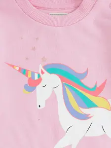 Pantaloons Baby Girls Pink Unicorn Printed Sweatshirt
