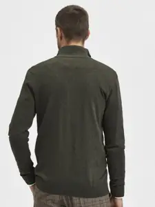 SELECTED Men Green Solid Cardigan