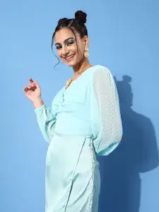 People Attractive Blue Geometric Twist & Knot Top