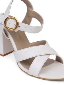 ELLE White Solid Block Heels