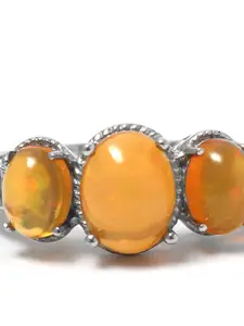 HIFLYER JEWELS Rhodium-Plated Sterling Silver Yellow Stone Studded Finger Ring