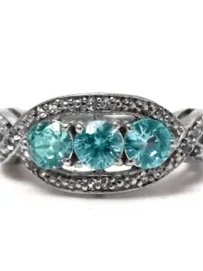 HIFLYER JEWELS Sterling Silver Rhodium-Plated Blue Stone-Studded Finger Ring