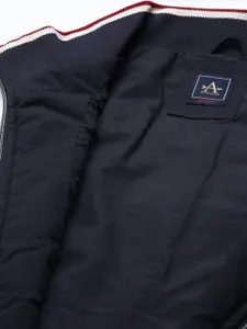 Arrow Men Navy Blue & White Colourblocked Bomber Jacket