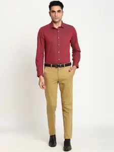 Turtle Men Maroon Cotton Self Design Slim Fit Formal Shirt