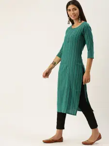 HRITIKA Women Green Striped Print Kurta