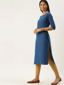 HRITIKA Women's Blue Thread Work Straight Kurta