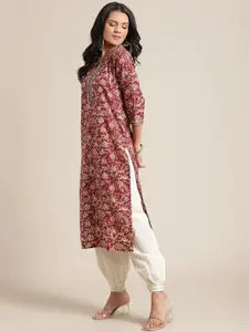 Varanga Women Maroon & White Floral Printed Kurta