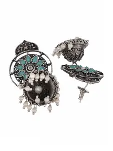 DASTOOR Silver-Toned Contemporary Jhumkas Earrings