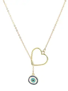 OOMPH Gold-Toned & Blue  Heart Evil Eye Necklace