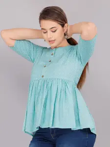 KALINI Women Blue Geometric Printed Peplum Top