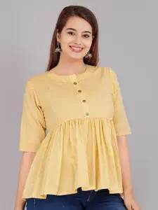 KALINI Yellow Solid Pure Cotton Peplum Top