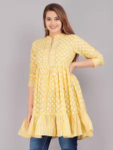 KALINI Yellow Geometric Print Mandarin Collar Top