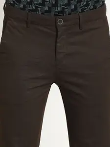 Turtle Men Brown Tapered Fit Cotton Formal Trousers