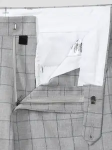 Van Heusen Men Grey Checked Slim Fit Trousers