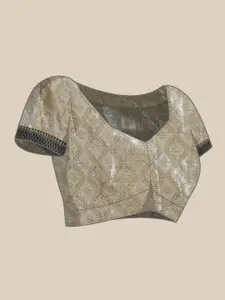 Silk Land Orange & Silver-Toned Ethnic Motifs Zari Art Silk Banarasi Saree