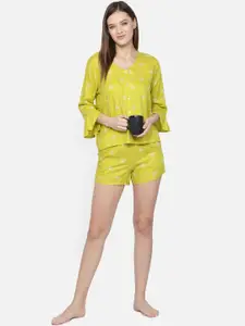 BStories Women Lime Green & White Printed Night suit