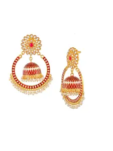 DASTOOR Gold-Toned & Red Contemporary Drop Earrings