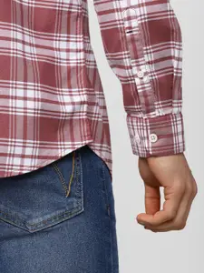 Van Heusen Sport Men Pink Slim Fit Tartan Checks Checked Casual Shirt