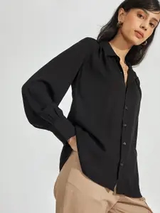 The Label Life Women Black Shoulder Gathered Casual Shirt