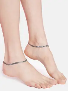 Zavya Set Of 2 925 Sterling Silver Rhodium Plated Anklets