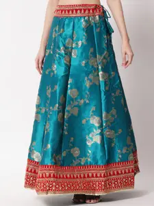 DIVASTRI Turquoise Blue & Red Ready to Wear Lehenga & Unstitched Blouse With Dupatta