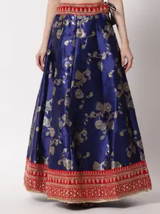 DIVASTRI Navy Blue & Red Ready to Wear Lehenga & Unstitched Blouse With Dupatta