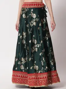 DIVASTRI Women Green & Red Ready to Wear Lehenga & Unstitched Blouse With Dupatta