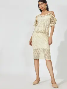 The Label Life Ivory White Embroidered Off Shoulder Top