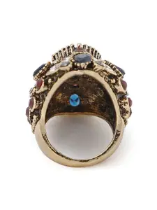 SOHI Gold-Plated Blue Stone-Studded Finger Ring