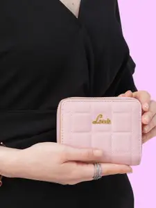 Lavie Women Pink Textured Square Flap Small Zip Around-Wallet