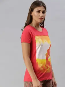 Kryptic Women Red & White Printed Lounge T-shirts