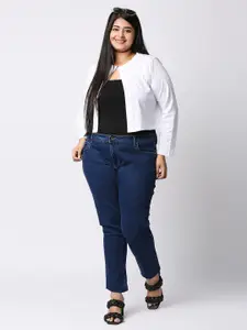 Style Quotient Women White Solid Cotton Open Front Smart Casual Shrug