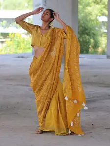 Chidiyaa Yellow Zari Pure Linen Saree