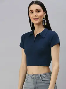 AAHWAN Blue Collared Crop Top
