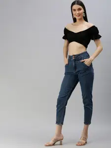 AAHWAN Black Off-Shoulder Bardot Crop Top