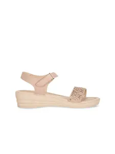 Bata comfit Beige Wedge Sandals with Laser Cuts