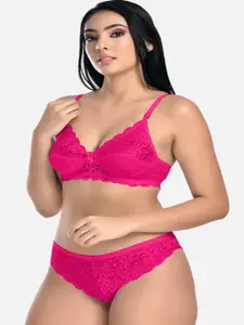 StyFun Women Pink Pack Of 1 Cotton Lycra Net Bra & Panty Set, lingerie Set